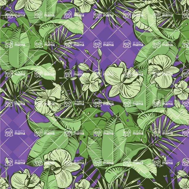 Nature Backgrounds, Patterns and Frames Themed Graphic Collection - Retro Green Flowers Pattern